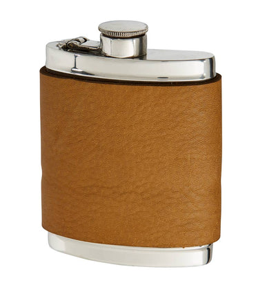 Wentworth Pewter 6oz Leather Captive Top Flask English Tan