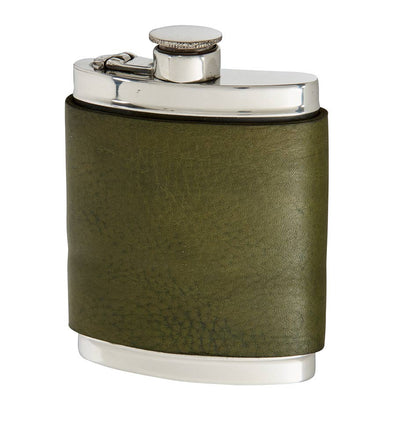 Wentworth Pewter 6oz Leather Captive Top Flask Racing Green